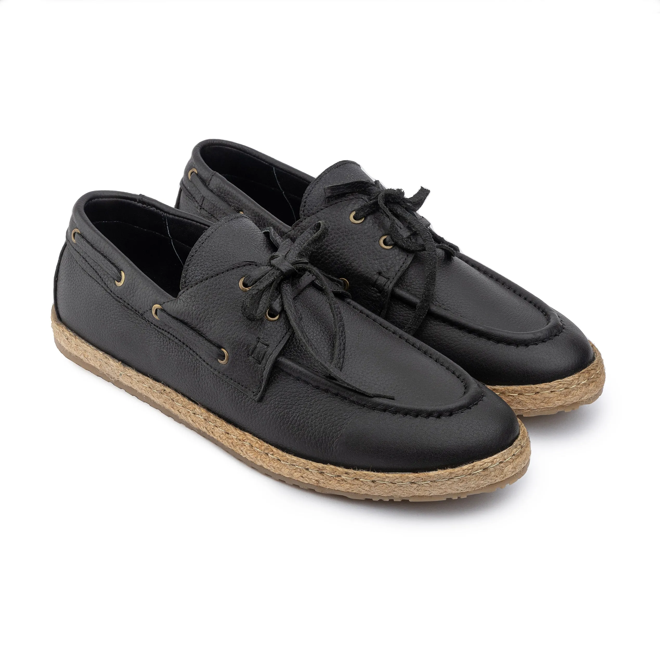 Achilles | Espadrille Boat - Leather Black
