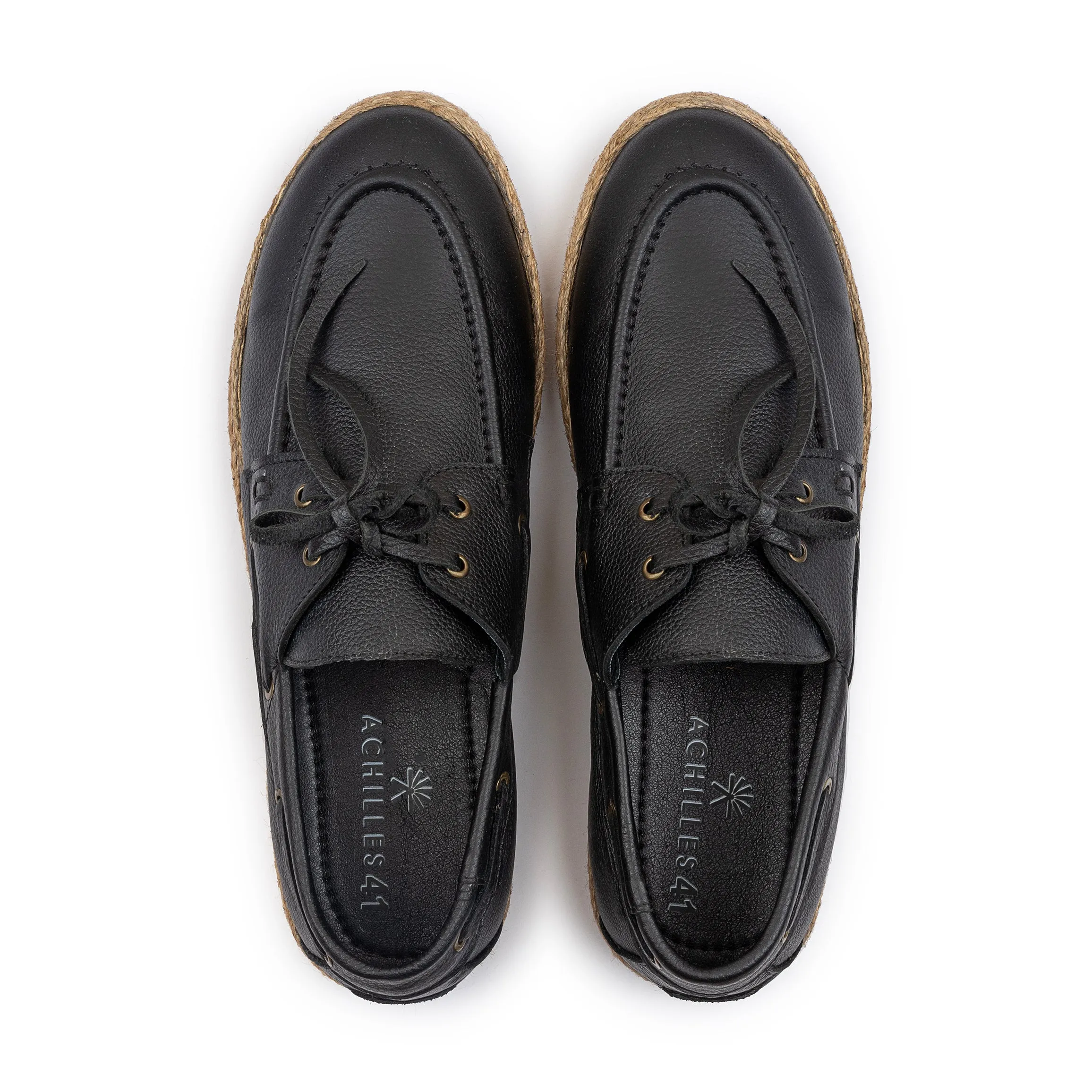 Achilles | Espadrille Boat - Leather Black