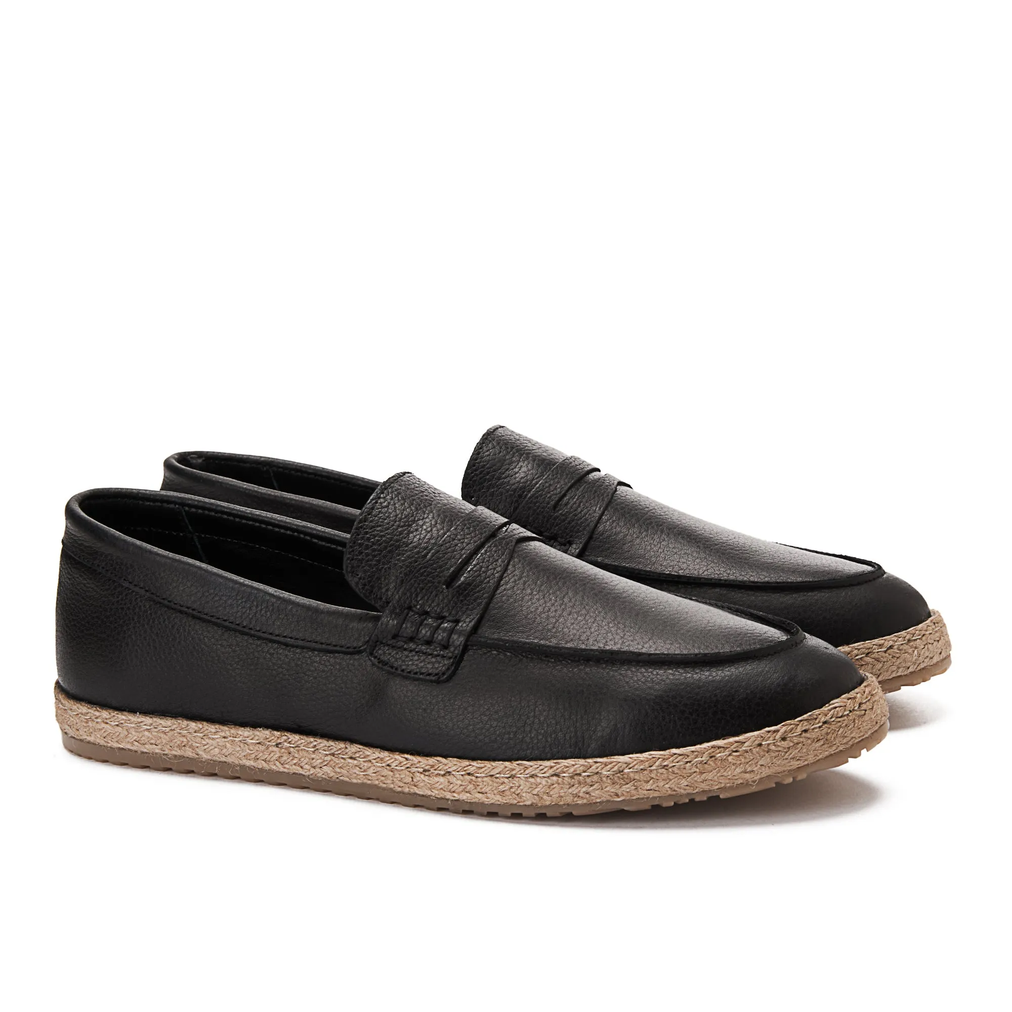 Achilles | Leather PENNY STRAP ESPADRILLES - Black