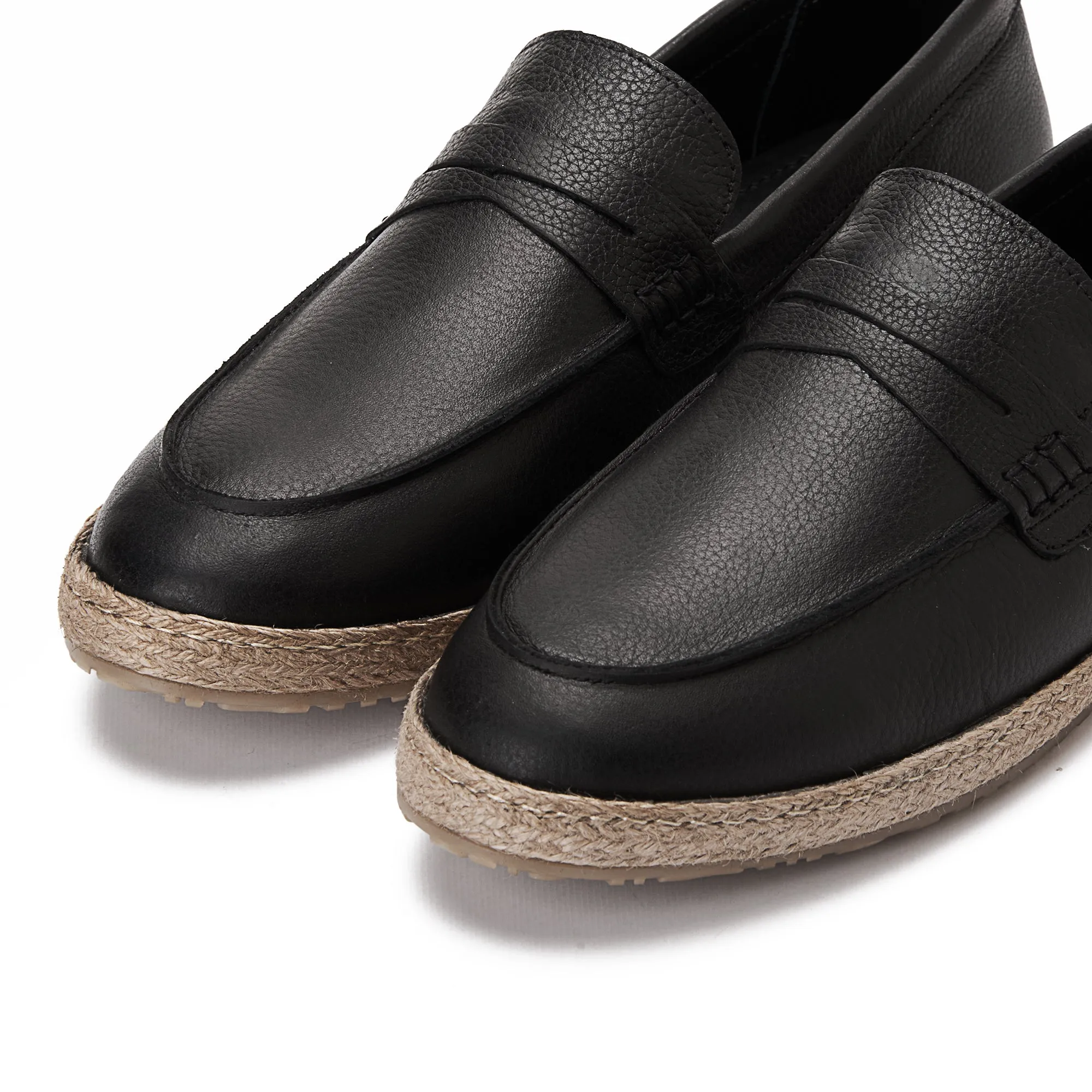 Achilles | Leather PENNY STRAP ESPADRILLES - Black