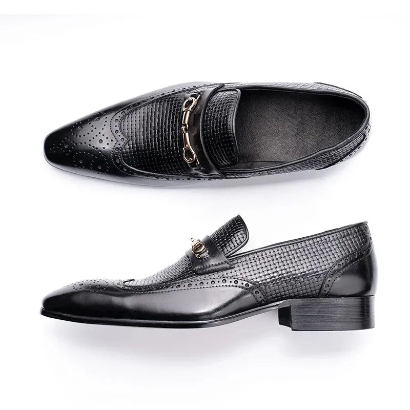 Black Woven Formal Dress Loafers Shoes
