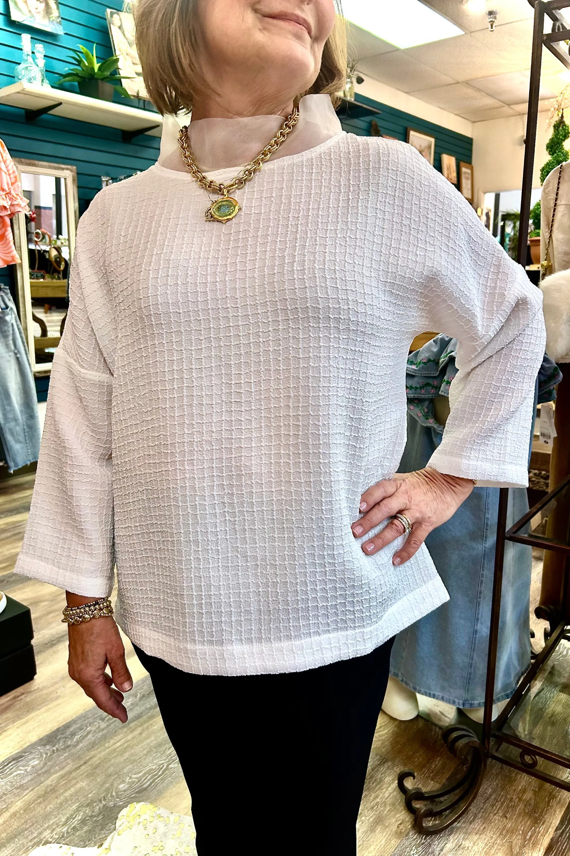 Boho Chic White Textured Blouse