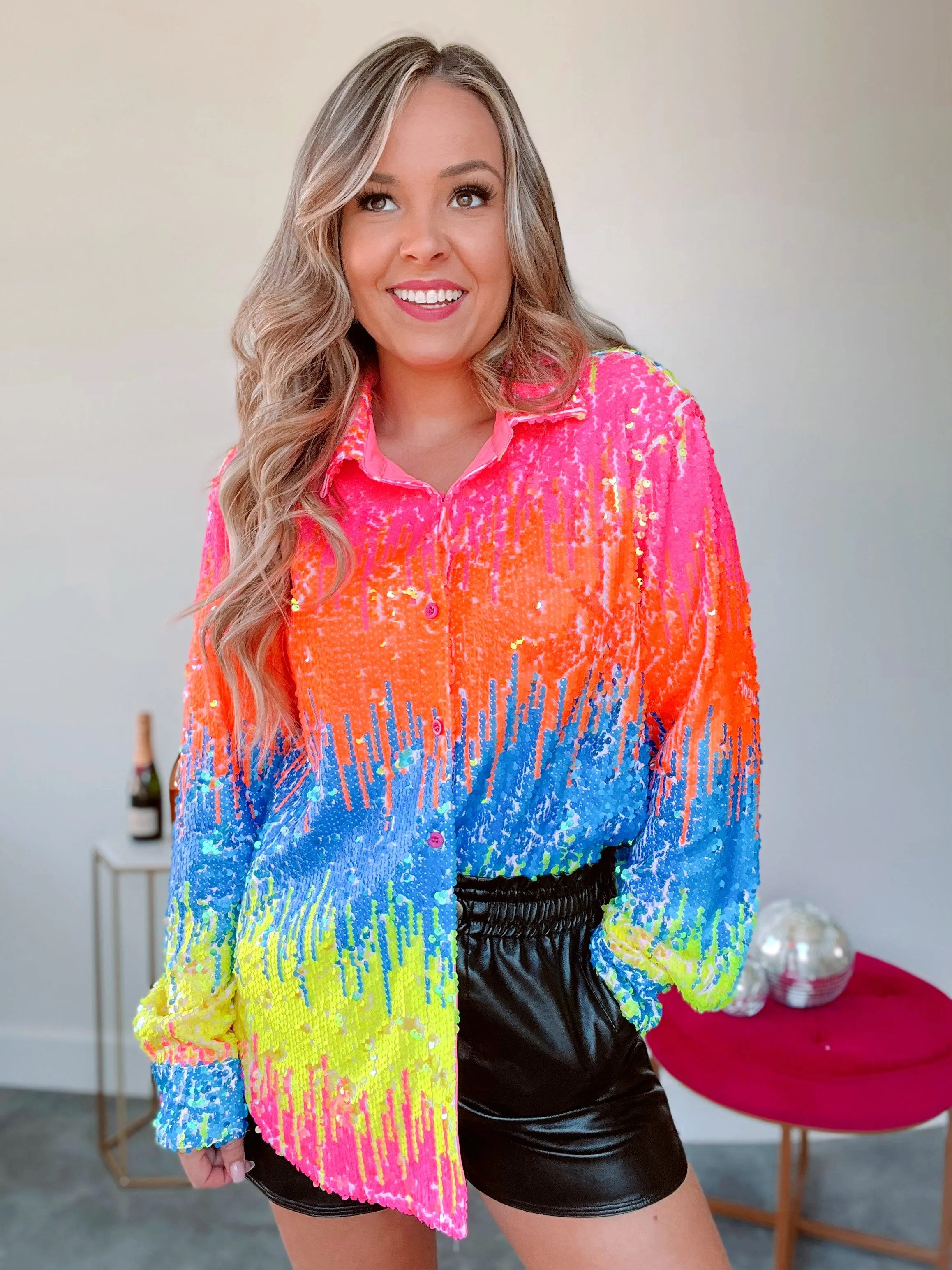 Light My Fire Neon Sequin Shirt