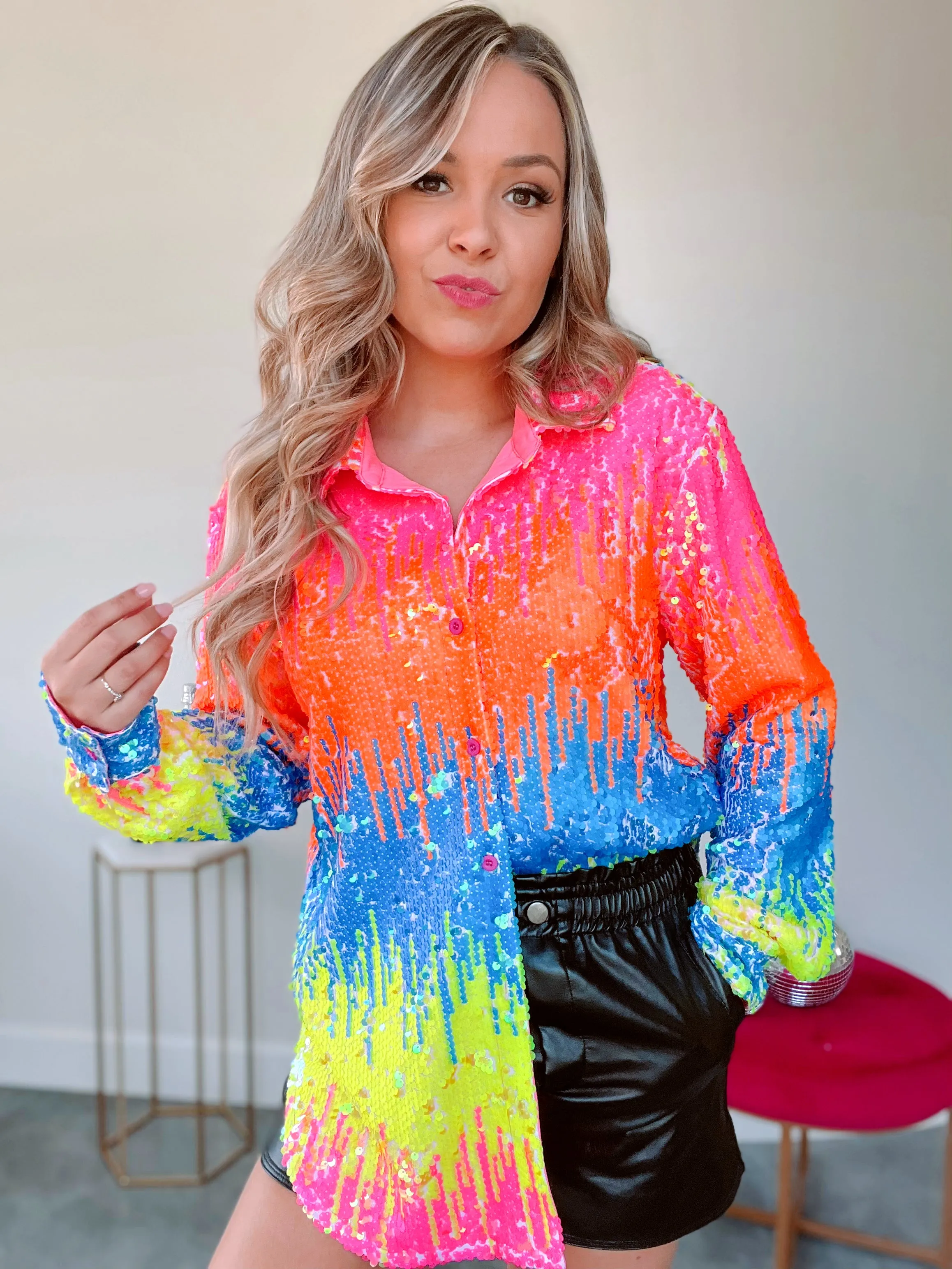 Light My Fire Neon Sequin Shirt