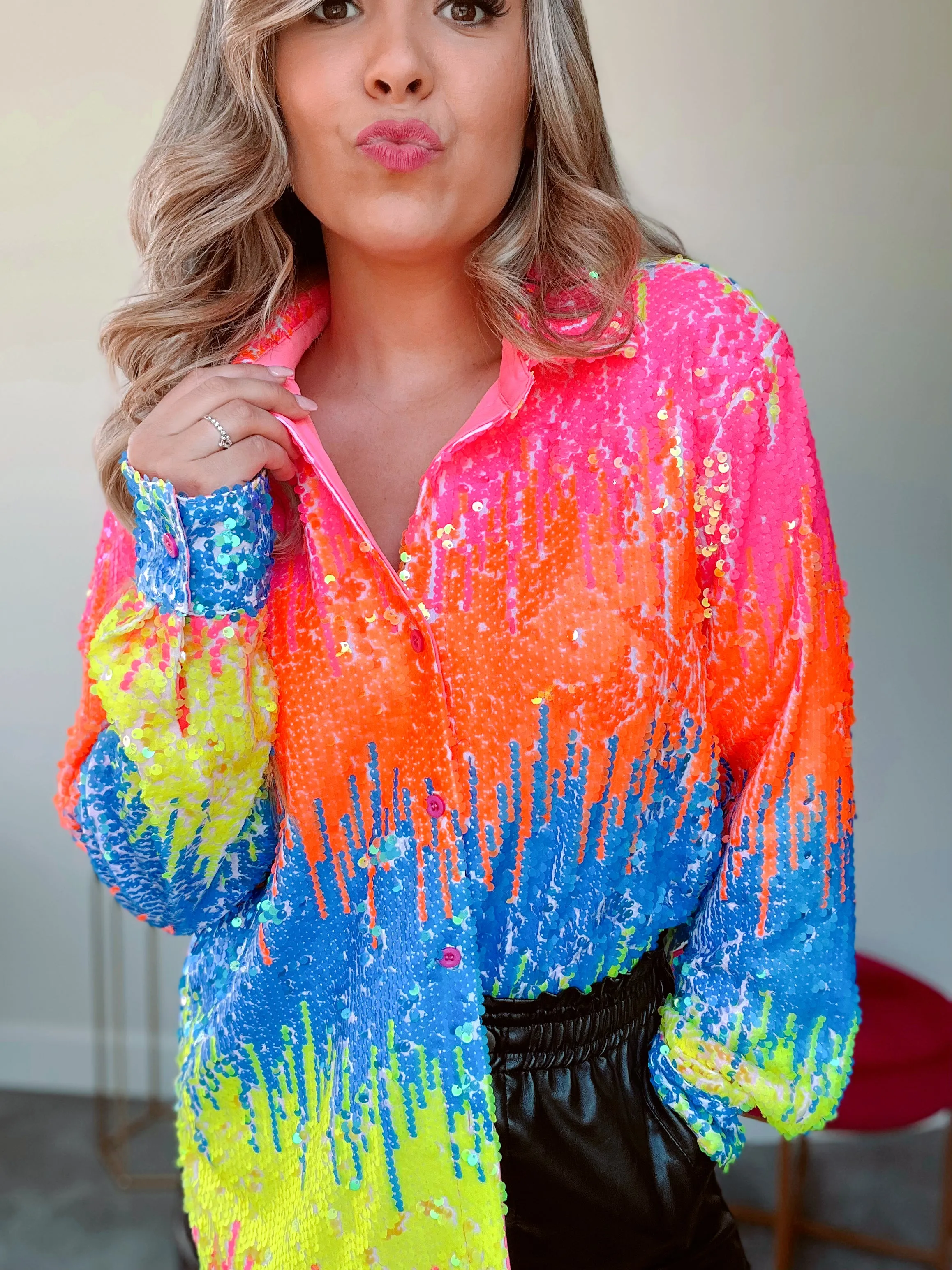 Light My Fire Neon Sequin Shirt
