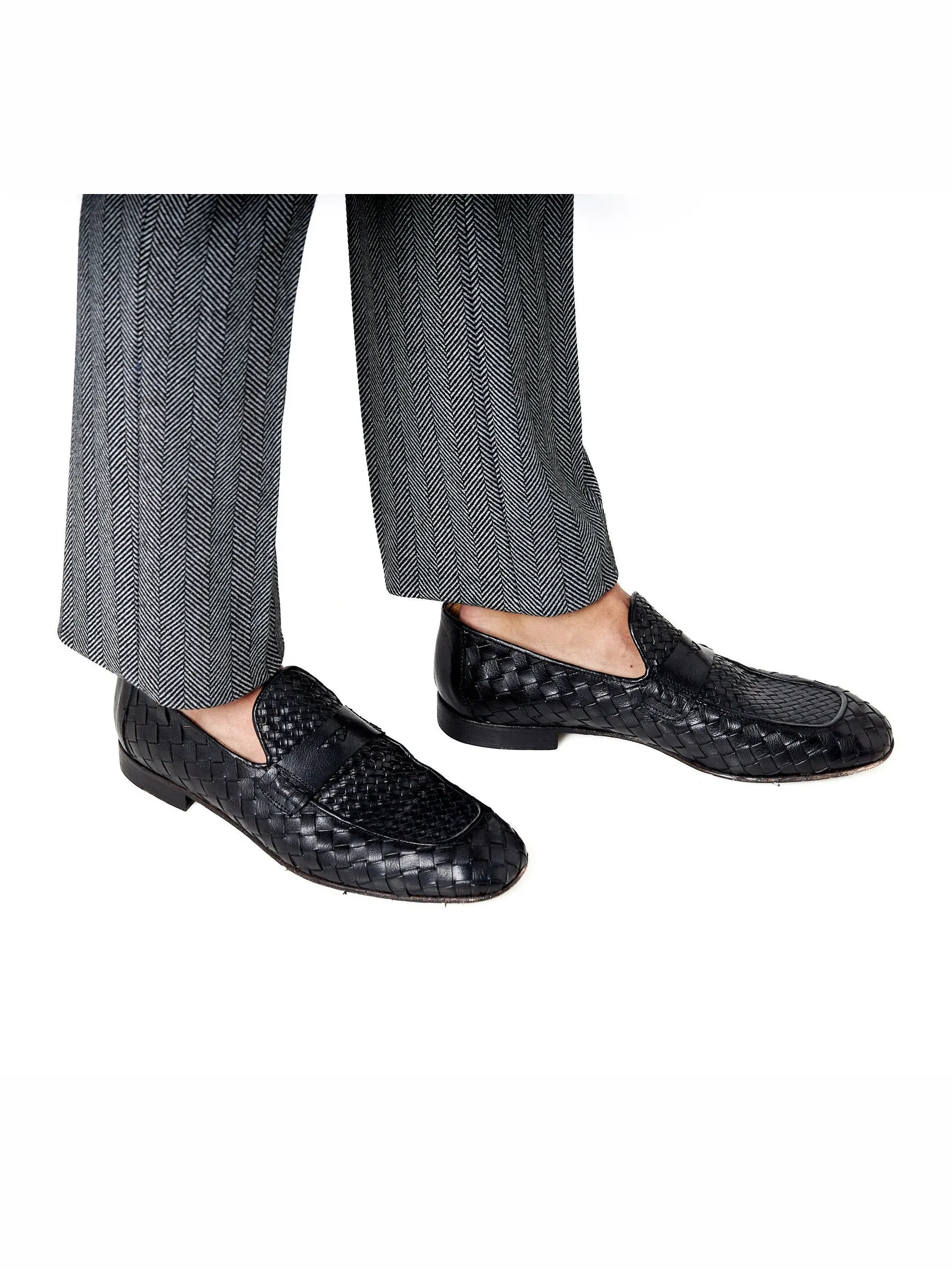 ROME 05 – BLACK ITALIAN CALF LEATHER WOVEN PENNY LOAFER