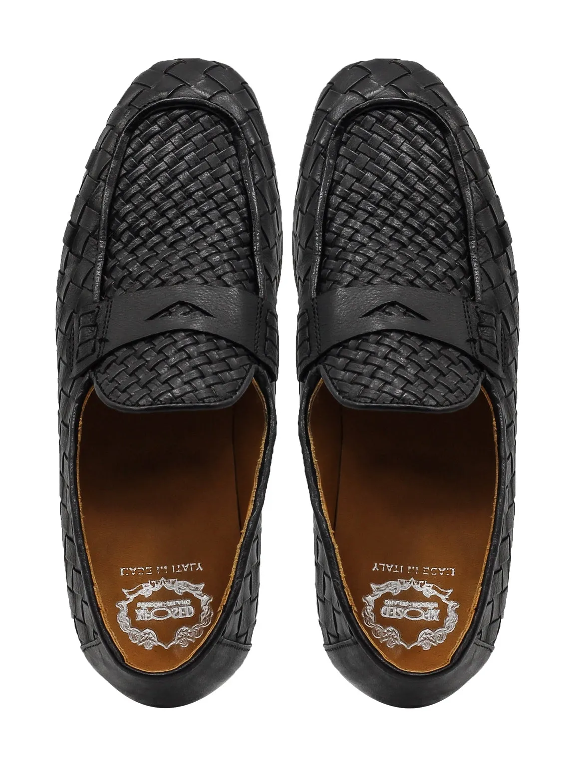 ROME 05 – BLACK ITALIAN CALF LEATHER WOVEN PENNY LOAFER