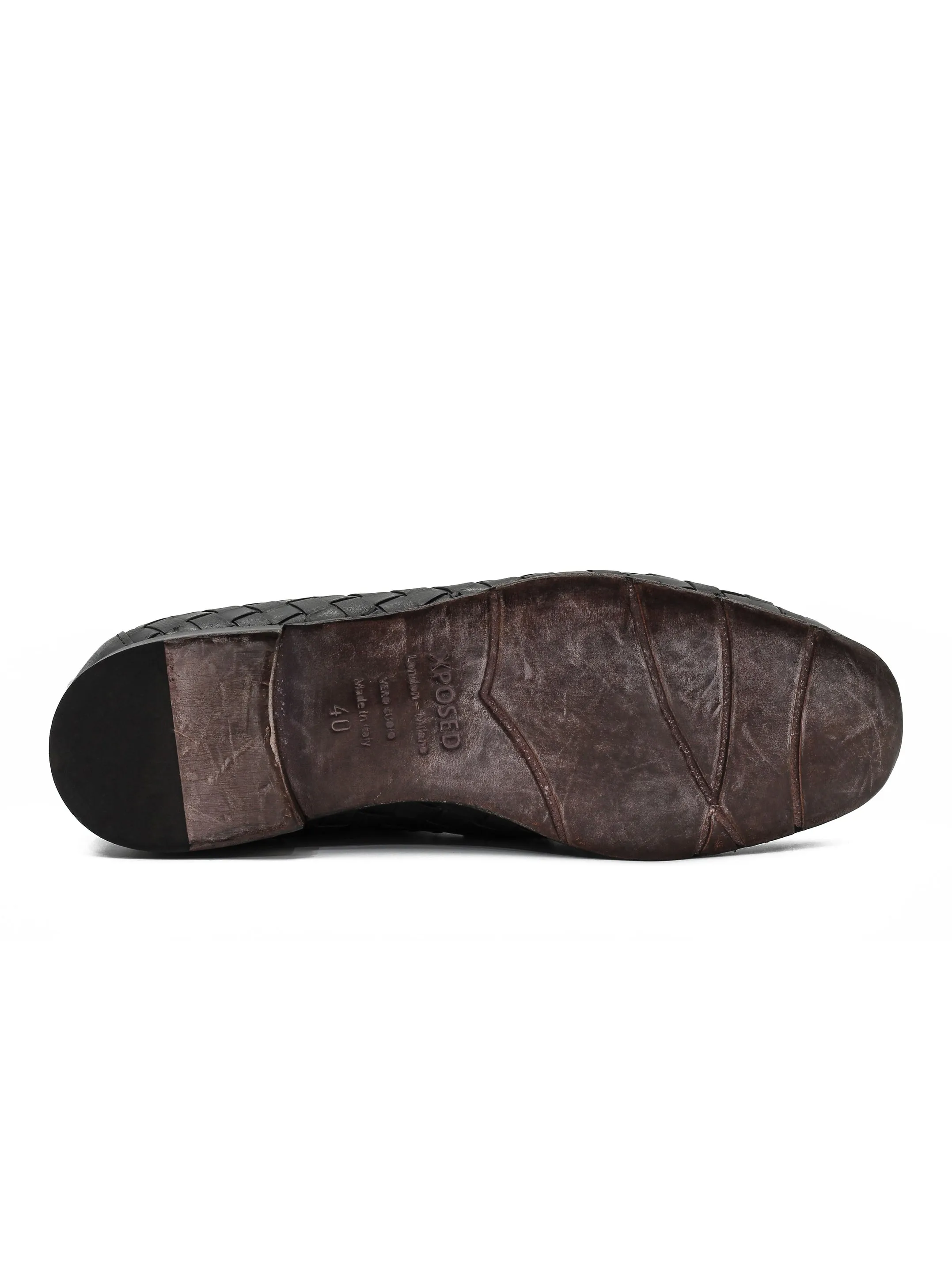 ROME 05 – BLACK ITALIAN CALF LEATHER WOVEN PENNY LOAFER
