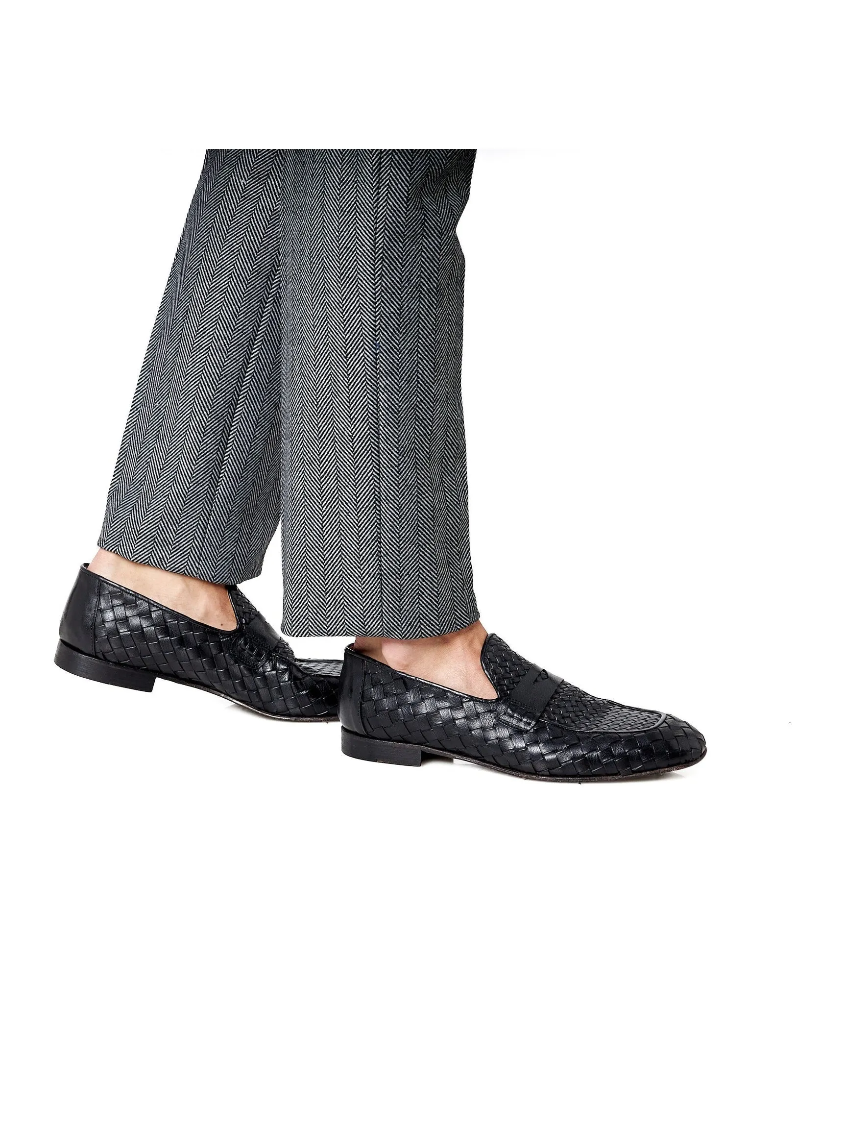 ROME 05 – BLACK ITALIAN CALF LEATHER WOVEN PENNY LOAFER