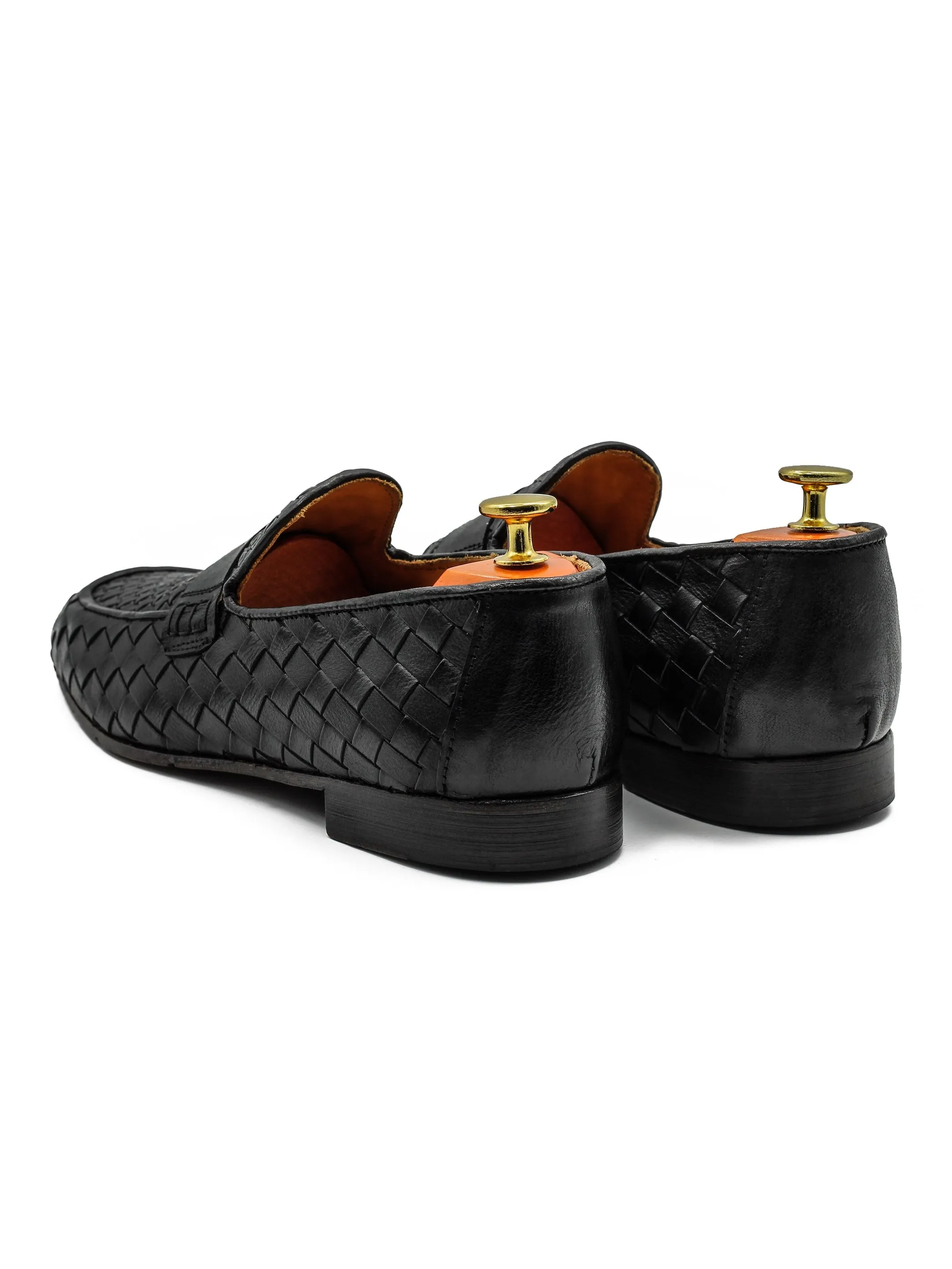 ROME 05 – BLACK ITALIAN CALF LEATHER WOVEN PENNY LOAFER
