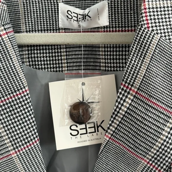 SEEK PLAID double breasted BLAZER Oversized boxy long jacket LF women’s S preppy