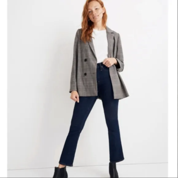 SEEK PLAID double breasted BLAZER Oversized boxy long jacket LF women’s S preppy