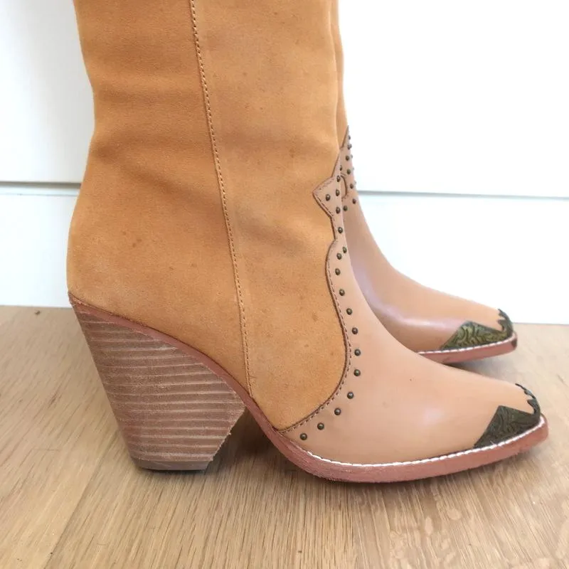 Spell & The Gypsy Collective Evie Over the Knee Fringe Western Boots Tan Size 38
