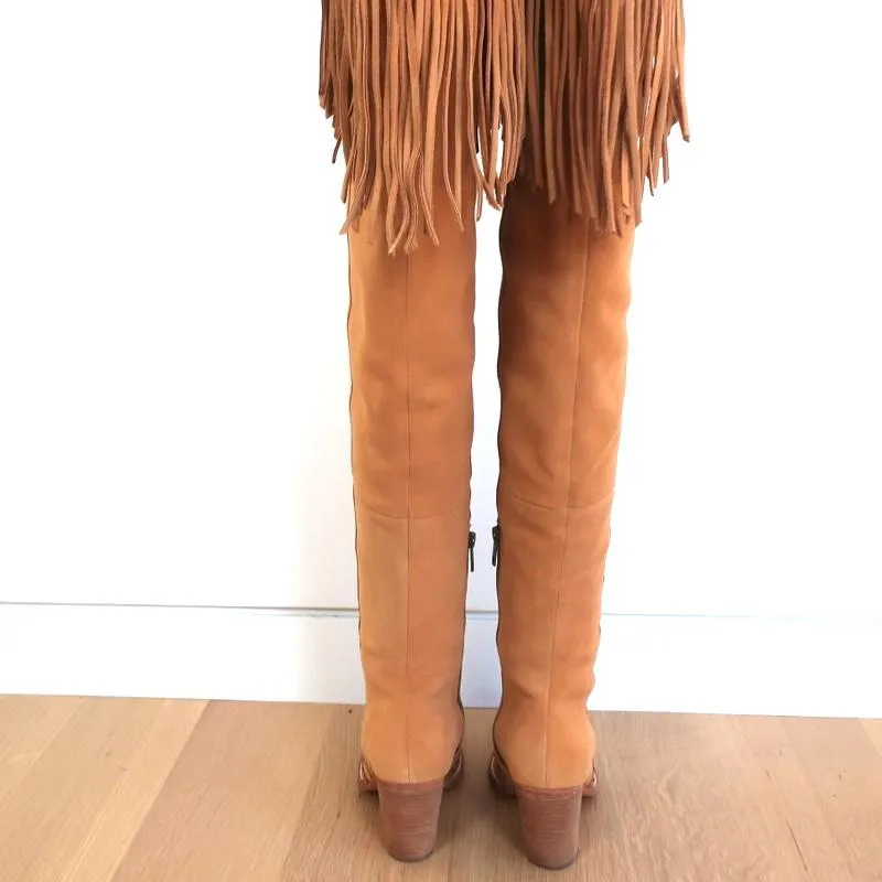Spell & The Gypsy Collective Evie Over the Knee Fringe Western Boots Tan Size 38