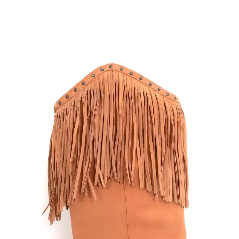 Spell & The Gypsy Collective Evie Over the Knee Fringe Western Boots Tan Size 38
