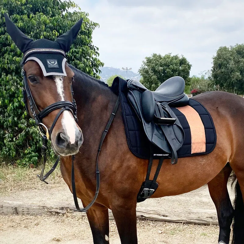 STRIPE Glitter Mesh Sparkly Dressage Saddle Pad Black Rose Gold