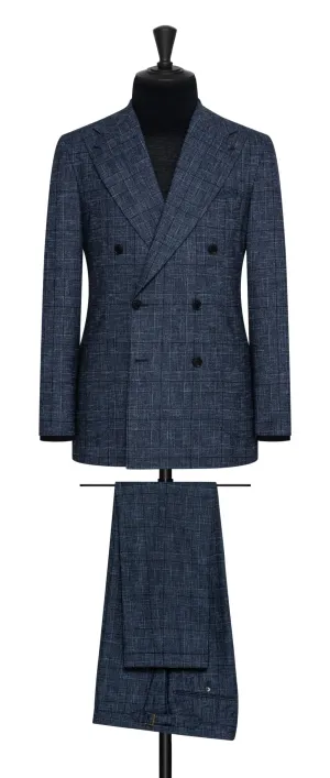 Vitale Barberis Canonico Mixed Blue Merino Wool with Glencheck