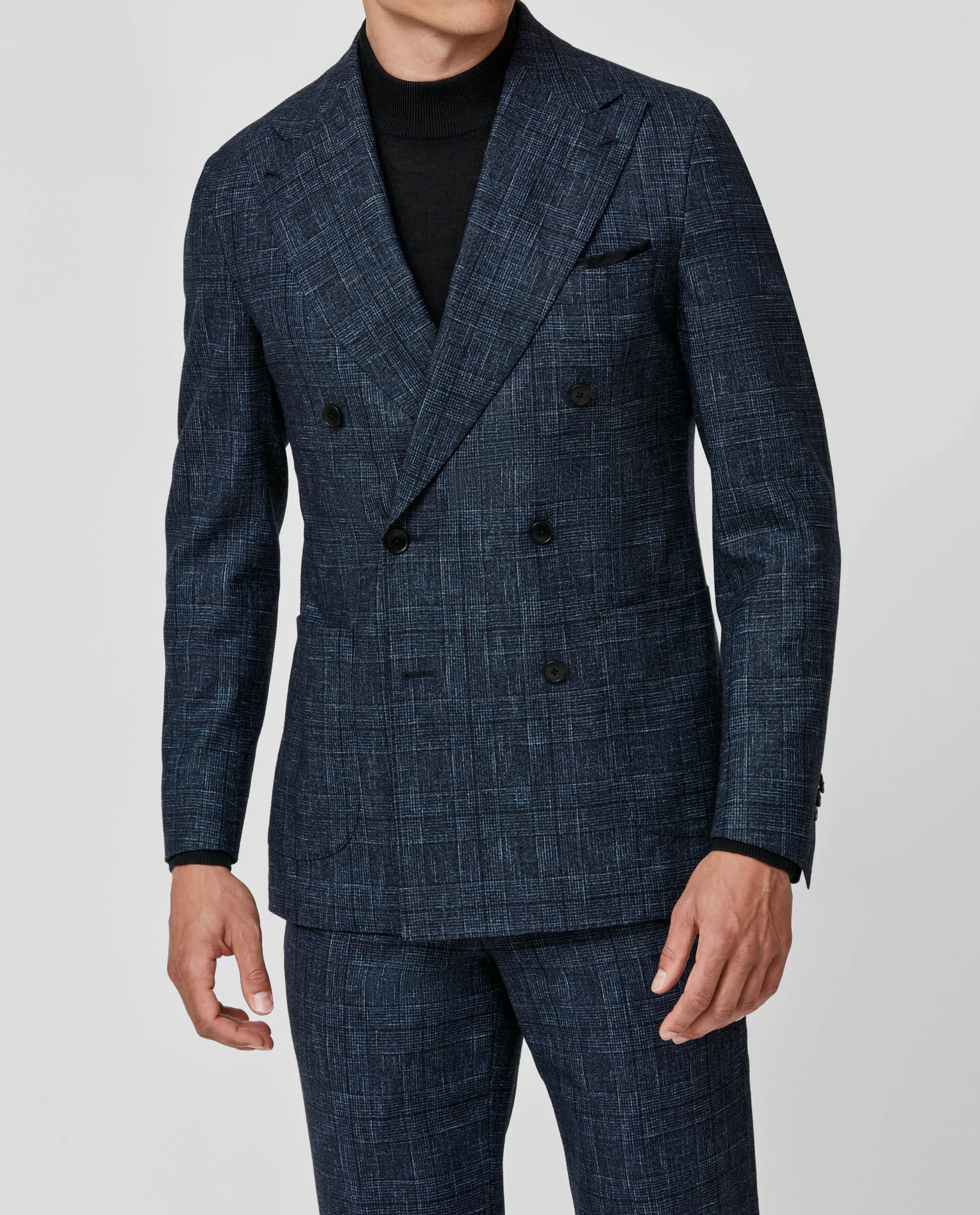 Vitale Barberis Canonico Mixed Blue Merino Wool with Glencheck